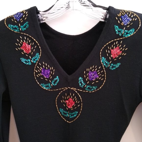 Beaded Christmas Dress!! Liz Claiborne Petite, Vintage (early 90s) - Size XS - Picture 4 of 16